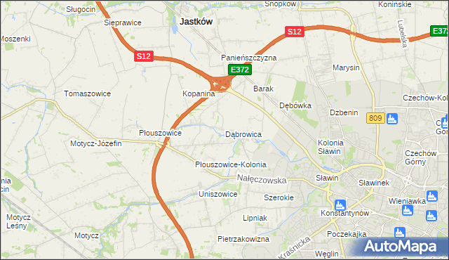 mapa Dąbrowica gmina Jastków, Dąbrowica gmina Jastków na mapie Targeo