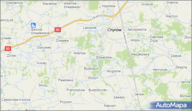 mapa Edwardów gmina Chynów, Edwardów gmina Chynów na mapie Targeo