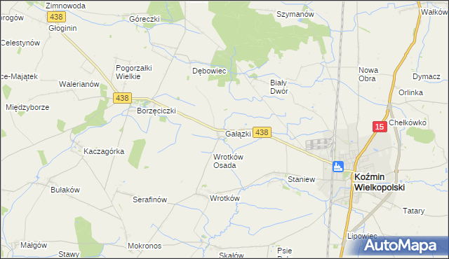 mapa Gałązki gmina Koźmin Wielkopolski, Gałązki gmina Koźmin Wielkopolski na mapie Targeo