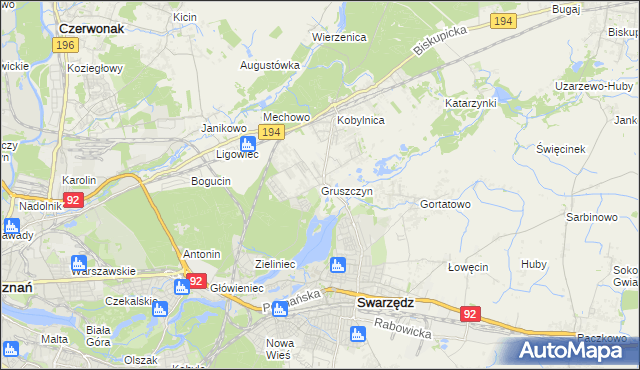 mapa Gruszczyn gmina Swarzędz, Gruszczyn gmina Swarzędz na mapie Targeo