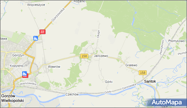 mapa Janczewo gmina Santok, Janczewo gmina Santok na mapie Targeo