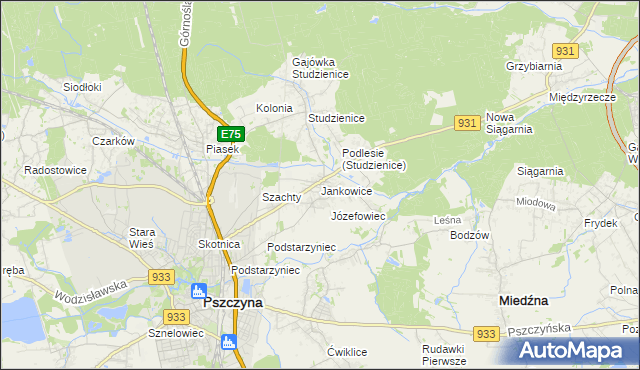 mapa Jankowice gmina Pszczyna, Jankowice gmina Pszczyna na mapie Targeo