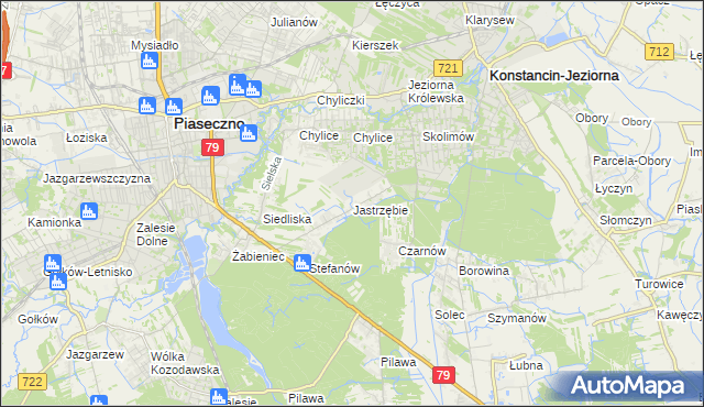 mapa Jastrzębie gmina Piaseczno, Jastrzębie gmina Piaseczno na mapie Targeo