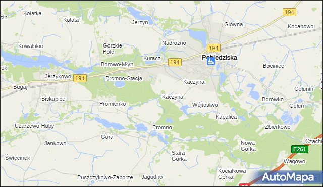 mapa Kaczyna gmina Pobiedziska, Kaczyna gmina Pobiedziska na mapie Targeo