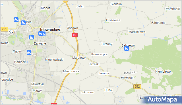 mapa Komaszyce gmina Inowrocław, Komaszyce gmina Inowrocław na mapie Targeo