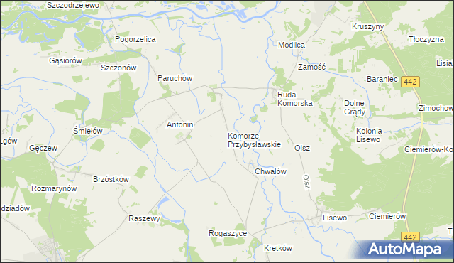 mapa Komorze Przybysławskie, Komorze Przybysławskie na mapie Targeo