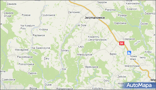 mapa Łazy gmina Jerzmanowice-Przeginia, Łazy gmina Jerzmanowice-Przeginia na mapie Targeo