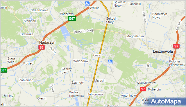 mapa Łazy gmina Lesznowola, Łazy gmina Lesznowola na mapie Targeo