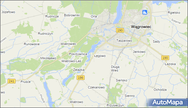 mapa Łęgowo gmina Wągrowiec, Łęgowo gmina Wągrowiec na mapie Targeo