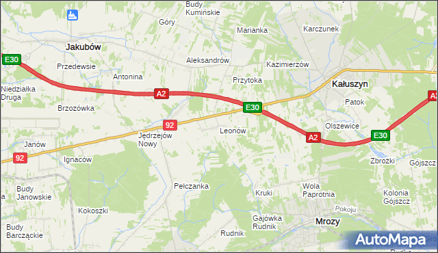 mapa Leonów gmina Kałuszyn, Leonów gmina Kałuszyn na mapie Targeo