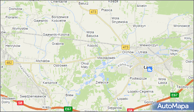 mapa Mikołajówek gmina Łask, Mikołajówek gmina Łask na mapie Targeo