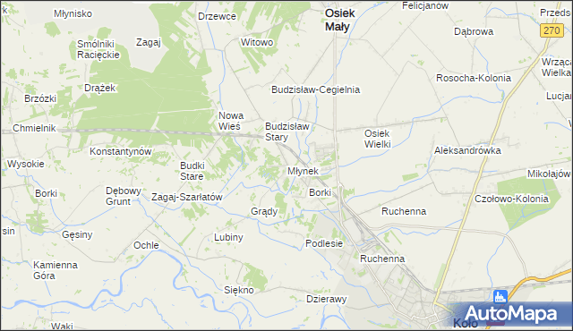 mapa Młynek gmina Osiek Mały, Młynek gmina Osiek Mały na mapie Targeo