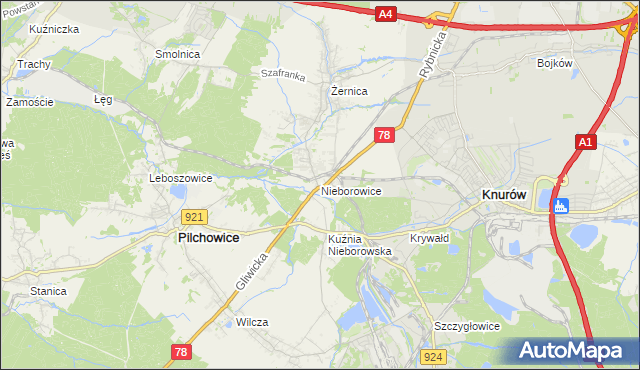 mapa Nieborowice, Nieborowice na mapie Targeo