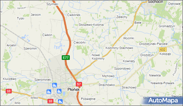 mapa Nowe Koziminy, Nowe Koziminy na mapie Targeo