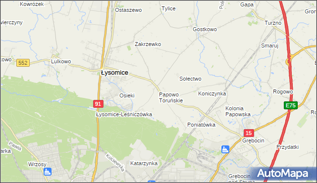mapa Papowo Toruńskie, Papowo Toruńskie na mapie Targeo