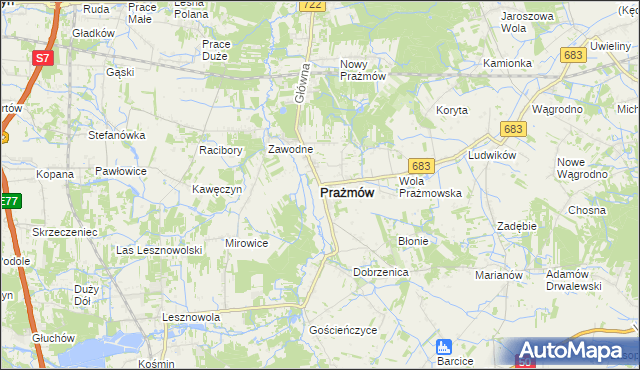 mapa Prażmów powiat piaseczyński, Prażmów powiat piaseczyński na mapie Targeo