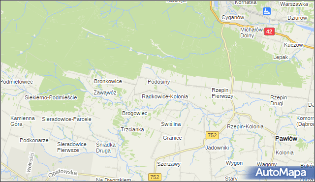 mapa Radkowice gmina Pawłów, Radkowice gmina Pawłów na mapie Targeo