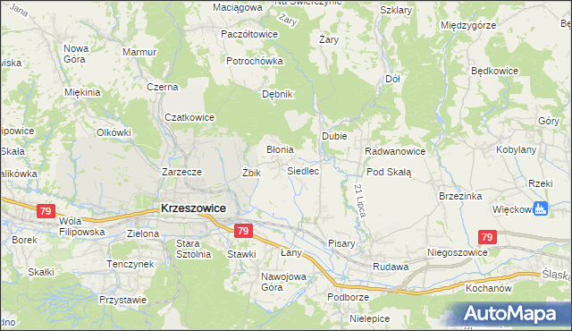 mapa Siedlec gmina Krzeszowice, Siedlec gmina Krzeszowice na mapie Targeo