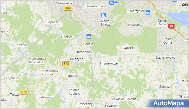 mapa Śródlesie gmina Juchnowiec Kościelny, Śródlesie gmina Juchnowiec Kościelny na mapie Targeo