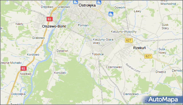 mapa Tobolice gmina Rzekuń, Tobolice gmina Rzekuń na mapie Targeo