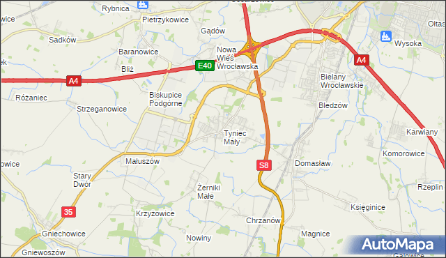 mapa Tyniec Mały, Tyniec Mały na mapie Targeo