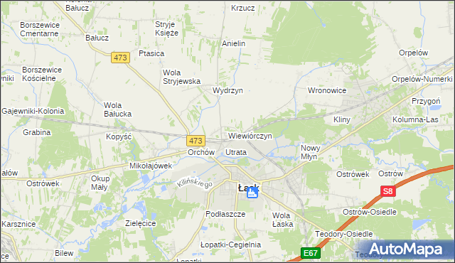 mapa Wiewiórczyn gmina Łask, Wiewiórczyn gmina Łask na mapie Targeo
