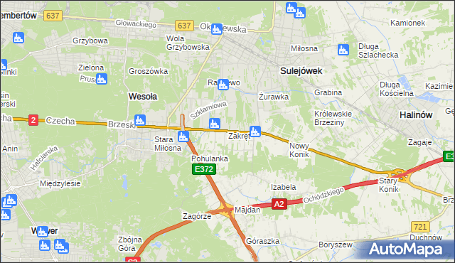mapa Zakręt gmina Wiązowna, Zakręt gmina Wiązowna na mapie Targeo