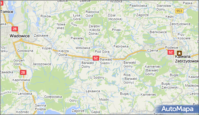 mapa Barwałd Średni, Barwałd Średni na mapie Targeo