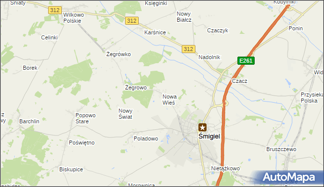 mapa Nowa Wieś gmina Śmigiel, Nowa Wieś gmina Śmigiel na mapie Targeo