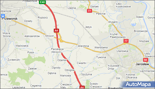 mapa Wierzbna gmina Pawłosiów, Wierzbna gmina Pawłosiów na mapie Targeo