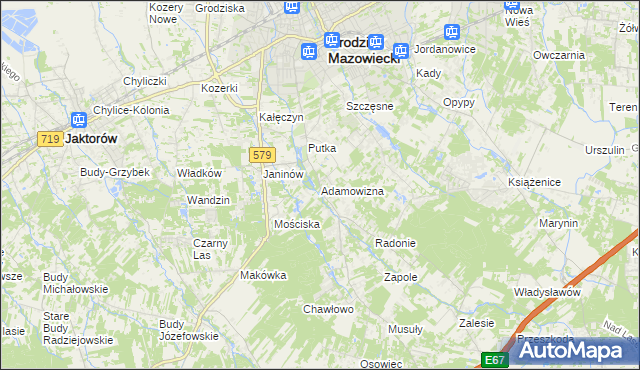 mapa Adamowizna gmina Grodzisk Mazowiecki, Adamowizna gmina Grodzisk Mazowiecki na mapie Targeo