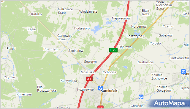 mapa Aleksandrów gmina Kamieńsk, Aleksandrów gmina Kamieńsk na mapie Targeo