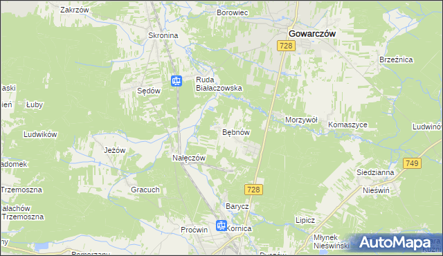 mapa Bębnów gmina Gowarczów, Bębnów gmina Gowarczów na mapie Targeo