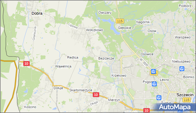 mapa Bezrzecze, Bezrzecze na mapie Targeo