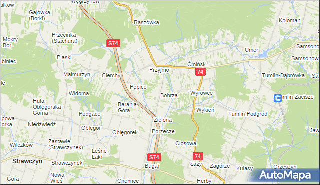 mapa Bobrza, Bobrza na mapie Targeo