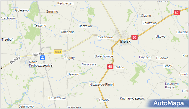 mapa Bolechowice gmina Bielsk, Bolechowice gmina Bielsk na mapie Targeo