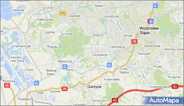 mapa Czyżowice gmina Gorzyce, Czyżowice gmina Gorzyce na mapie Targeo