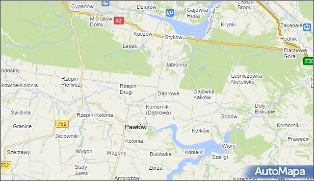 mapa Dąbrowa gmina Pawłów, Dąbrowa gmina Pawłów na mapie Targeo