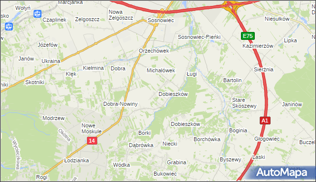 mapa Dobieszków gmina Stryków, Dobieszków gmina Stryków na mapie Targeo