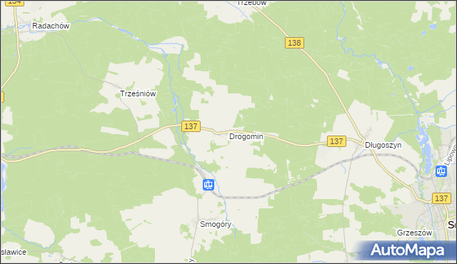 mapa Drogomin gmina Sulęcin, Drogomin gmina Sulęcin na mapie Targeo