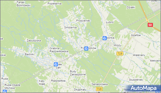 mapa Franciszków gmina Wiskitki, Franciszków gmina Wiskitki na mapie Targeo