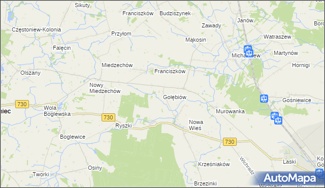 mapa Gołębiów gmina Jasieniec, Gołębiów gmina Jasieniec na mapie Targeo