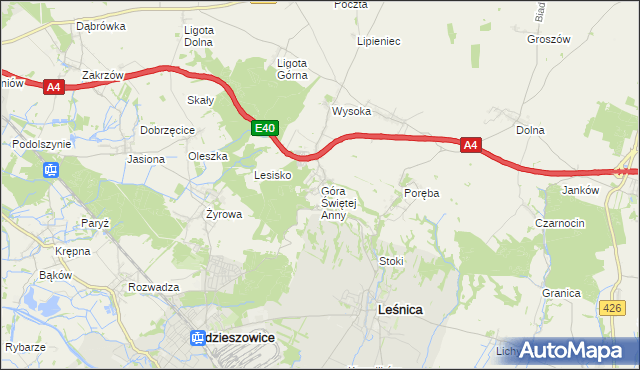 mapa Góra Świętej Anny gmina Leśnica, Góra Świętej Anny gmina Leśnica na mapie Targeo