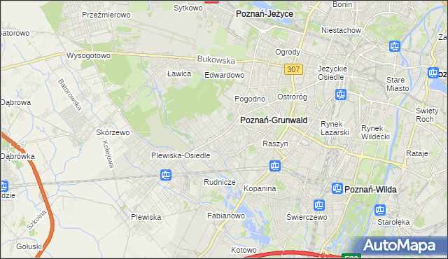mapa Grunwald gmina Poznań, Grunwald gmina Poznań na mapie Targeo