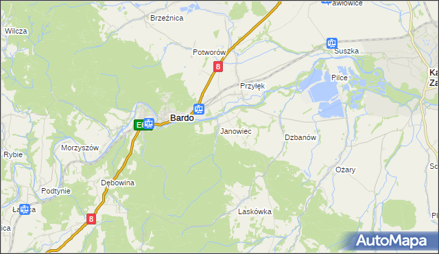 mapa Janowiec gmina Bardo, Janowiec gmina Bardo na mapie Targeo