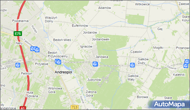 mapa Janówka gmina Andrespol, Janówka gmina Andrespol na mapie Targeo