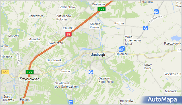 mapa Jastrząb powiat szydłowiecki, Jastrząb powiat szydłowiecki na mapie Targeo