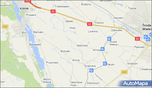 mapa Jaszkowo gmina Zaniemyśl, Jaszkowo gmina Zaniemyśl na mapie Targeo