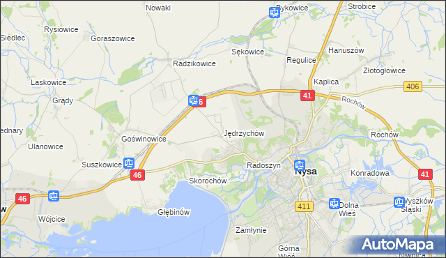 mapa Jędrzychów gmina Nysa, Jędrzychów gmina Nysa na mapie Targeo
