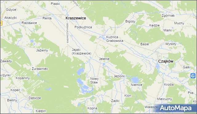 mapa Jelenie gmina Kraszewice, Jelenie gmina Kraszewice na mapie Targeo